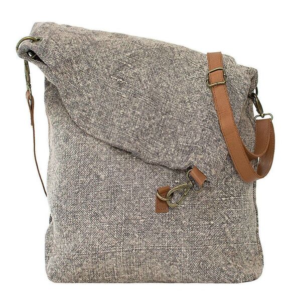 NEW! Vintage Addiction Fold-Over Jute Crossbody Bag - Grey - Picture 2 of 13